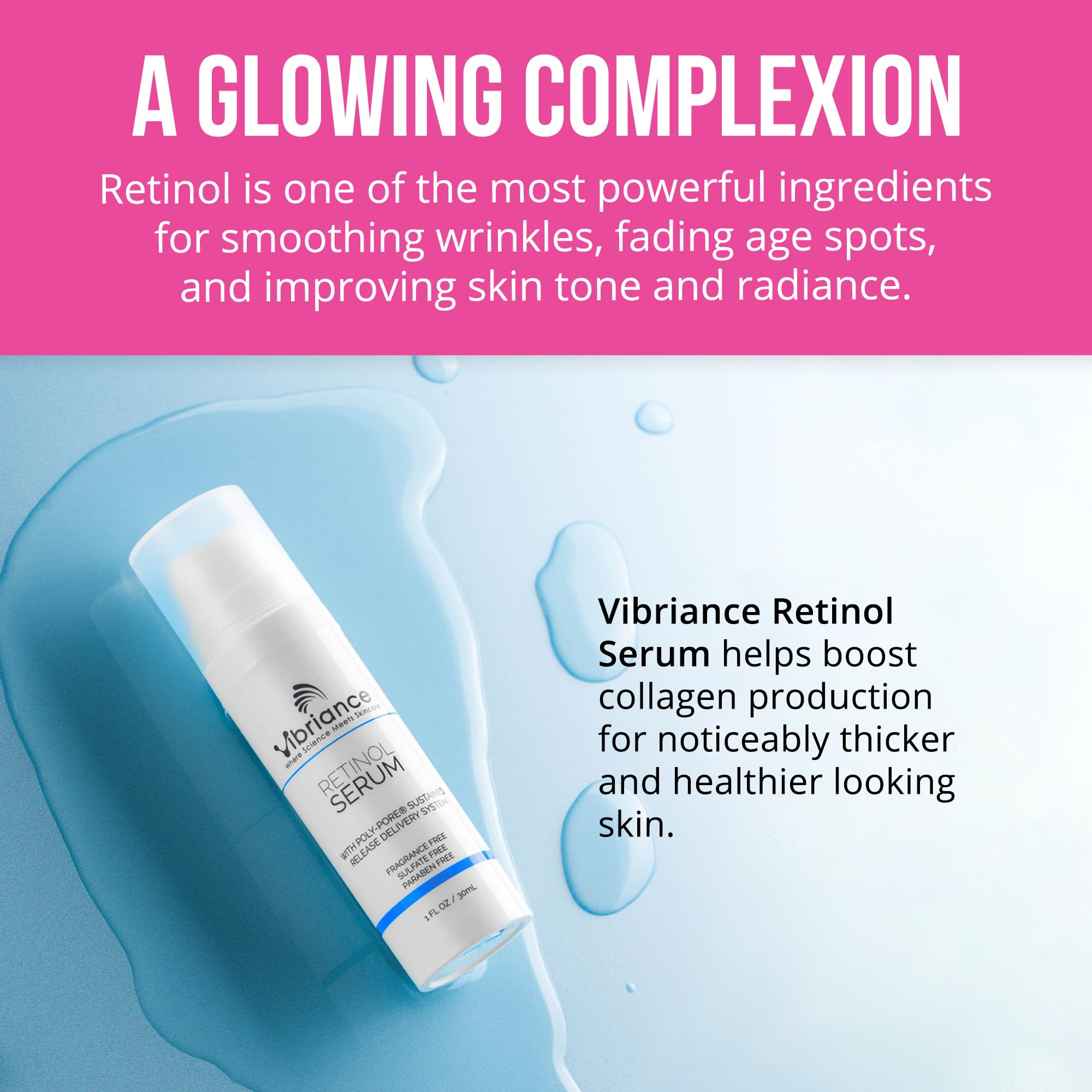 Vibriance Retinol Serum for Face - Reduces Appearance of Deep Wrinkles and Large Pores, Enhances Tone, Improves Complexion - Sensitive, Mature Skin Night Cream - 1 fl oz
